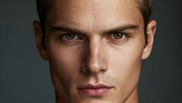 Intense Gaze of Fair-Skinned Man with Defined Cheekbones