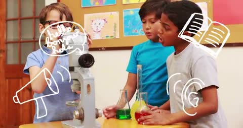 Children Exploring Science With Microscope and Beakers