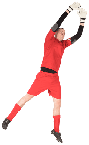 agile goalkeeper in red kit jumping with focus on transparent background - Download Free Stock Videos Pikwizard.com