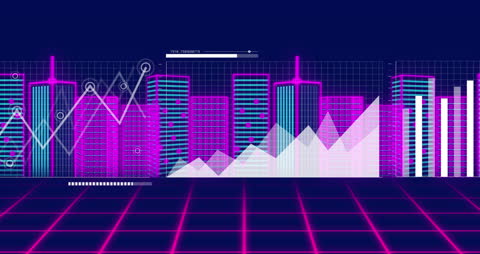 Futuristic Financial Graphs in Digital Urban Skyline