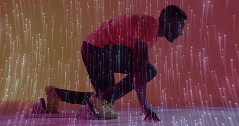 Futuristic Athlete Ready to Sprint in Colorful Studio Environment