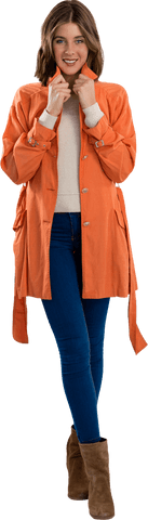 Woman wearing orange jacket transparent background