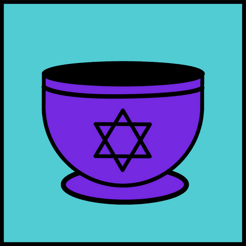 Mystical purple chalice with geometric six-pointed star in flat design