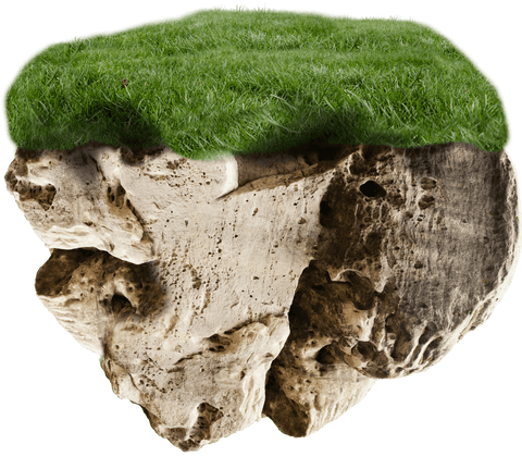 Floating Rock with Grass on Transparent Background