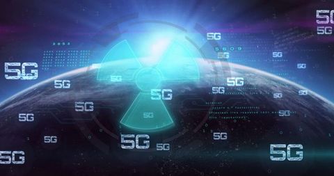 Futuristic digital network with 5g technology and binary code around earth