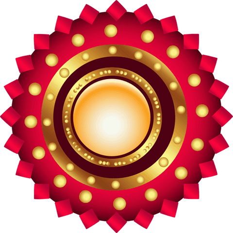 Transparent festive emblem with red and gold elements