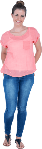 Smiling Casual Woman Standing Transparent Background