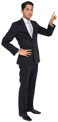 Professional businessman touching virtual display transparent concept