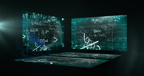 Digital Data Screens with Futuristic Algorithms and Equations