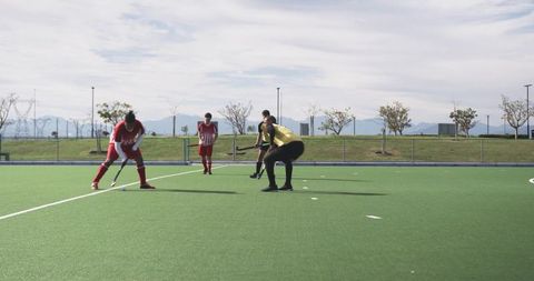 Dynamic Field Hockey Action on Synthetic Turf