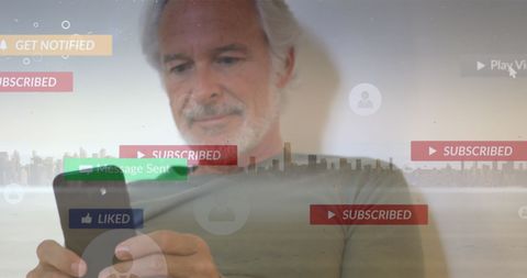 Senior Man Using Smartphone with Social Media Icons Overlay - Download Free Stock Images Pikwizard.com