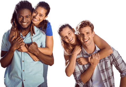 Happy Diverse Couples Laughing Together on Transparent Background