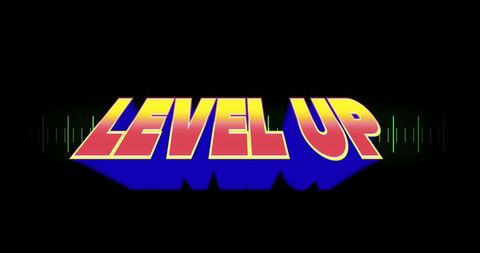 Colorful level up text on black background