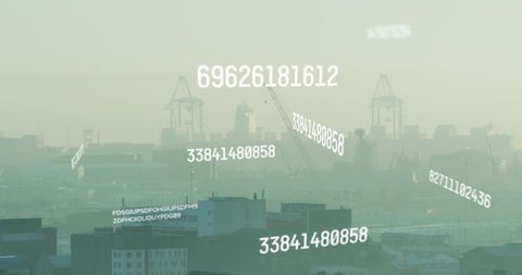 Digital Data Overlay on Urban Cityscape with Industrial Horizon - Download Free Stock Images Pikwizard.com