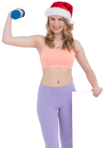 festive fit woman smiling and exercising with dumbbell and poster - Download Free Stock Videos Pikwizard.com