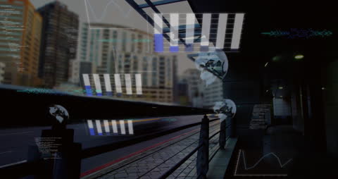 Abstract Visualization of Digital Data Over Urban Landscape