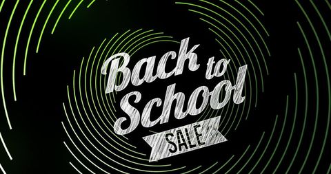Back to school sale chalkboard design with green spirals