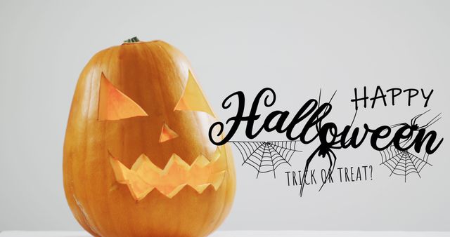 Carved Jack-o'-Lantern with Halloween Text and Spider Decorations - Download Free Stock Images Pikwizard.com