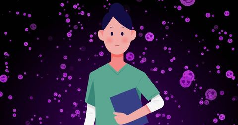 Caucasian Female Doctor with Cellular Background in Scientific Theme