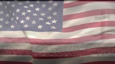 Waving American Flag with Cross Symbolism in Background