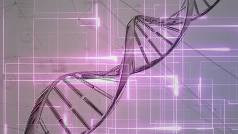 Illuminated DNA Strand Over Abstract Digital Background