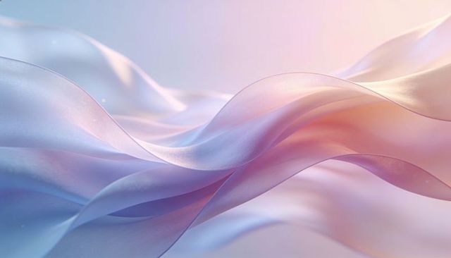 Silken pastel ribbon waves flowing in soft light, translucent fabric layers, abstract