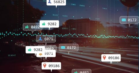 Digital Social Media Indicators Over Blurred Urban Scene
