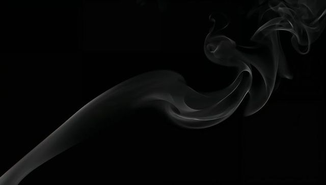 Sinuous Smoke Plume Flowing Across Deep Black Backdrop with Translucent Ribbons and Wisps