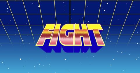 Retro arcade fight text in space