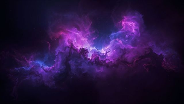 Glowing Purple-Blue Nebula Revealing Luminous Filaments and Distant Stars