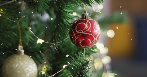 Festive Christmas Tree Decoration with Hanging Ornaments - Download Free Stock Images Pikwizard.com