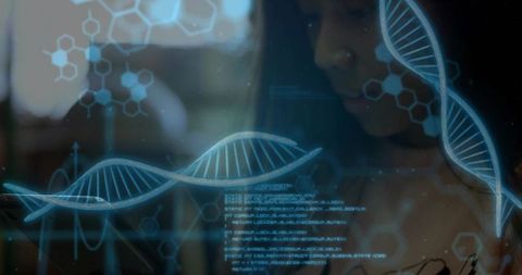 Scientist Analyzing Holographic DNA in High-Tech Lab