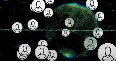 Digital user icons overlaying virtual globe network