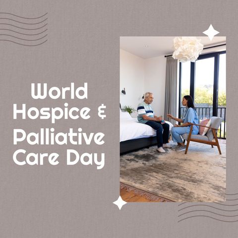 Nurse supporting elderly man at home for hospice care awareness