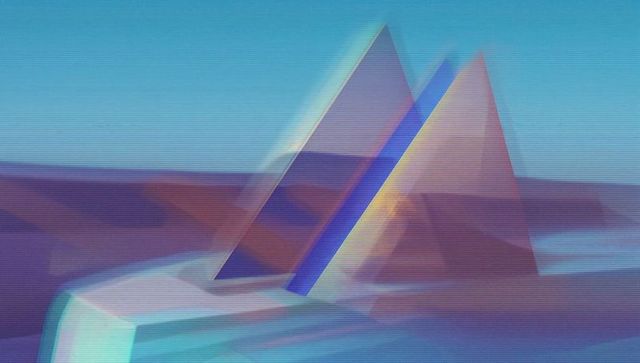 Futuristic abstract geo prisms on reflective surface