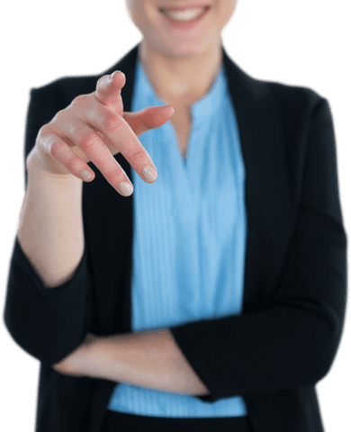 Happy Businesswoman Pointing with Confidence Transparent Background
