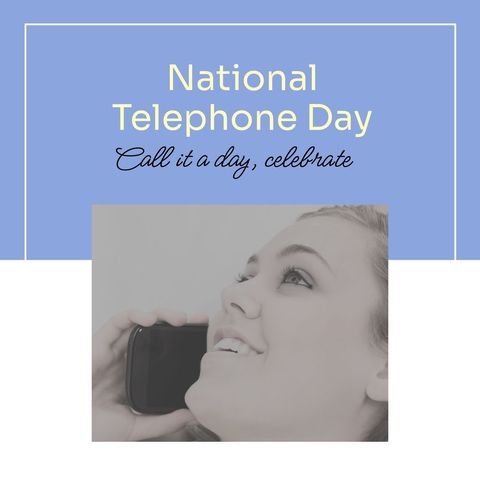 National Telephone Day Celebration with Smiling Woman Using Phone - Download Free Stock Templates Pikwizard.com