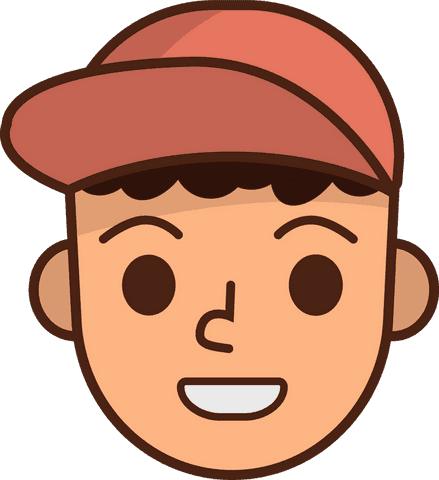 Cheerful cartoon face with red cap on transparent background
