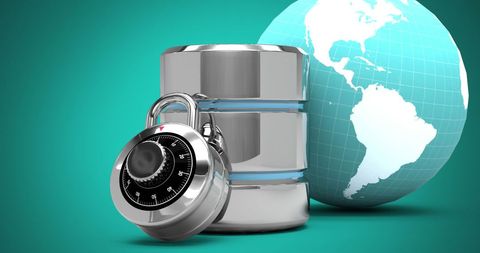 Secured Database with Globe Symbolizing Global Data Security - Download Free Stock Images Pikwizard.com