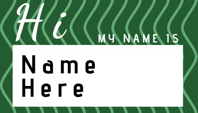 Friendly Hi Name Tag Template with Green Wave Pattern - Download Free Stock Templates Pikwizard.com