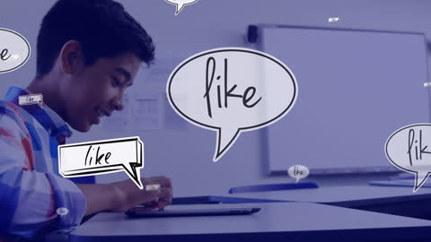 Student Engaging with Social Media on Tablet at School