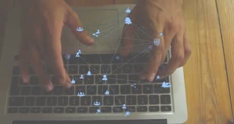 Hands Typing with Digital Social Network Overlay on Laptop