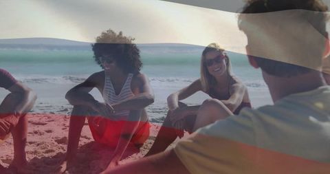 Friends Relaxing and Enjoying a Sunny Beach Day