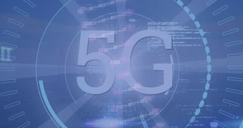 Digital Animation Displaying 5G Technology and Data Processing Symbols