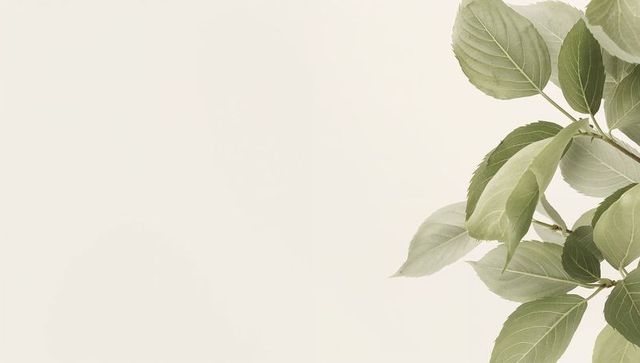 Displaying green leaves on woody branch with beige copy space, minimal botanical