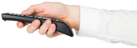 Caucasian Hand Holding Remote Control on Transparent Background