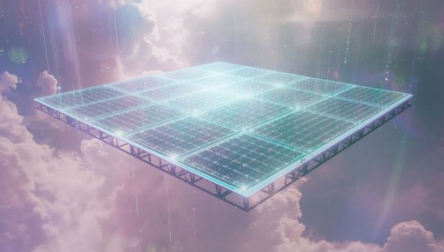 Futuristic Solar Panels Hovering Over Ethereal Cloudscape