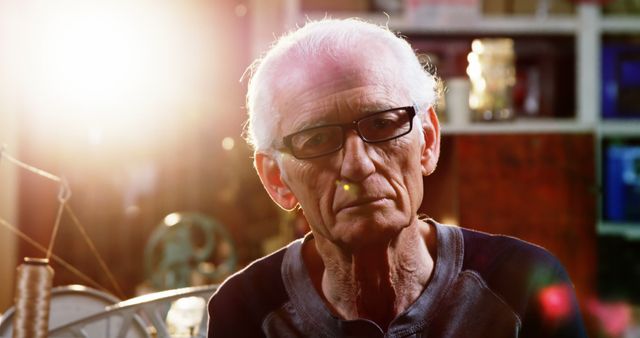 Elderly Man with Glasses in Sunlit Workshop - Download Free Stock Images Pikwizard.com