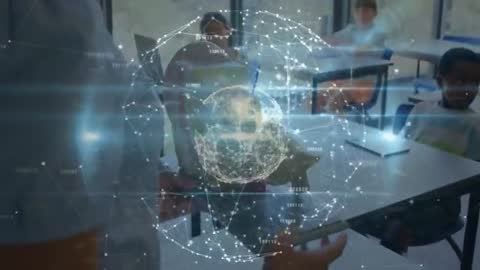 Teacher Activates Hologram Globe in Advanced Classroom