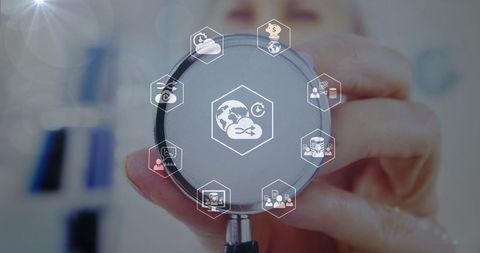 Healthcare Technology Communication with Doctor and Digital Icons